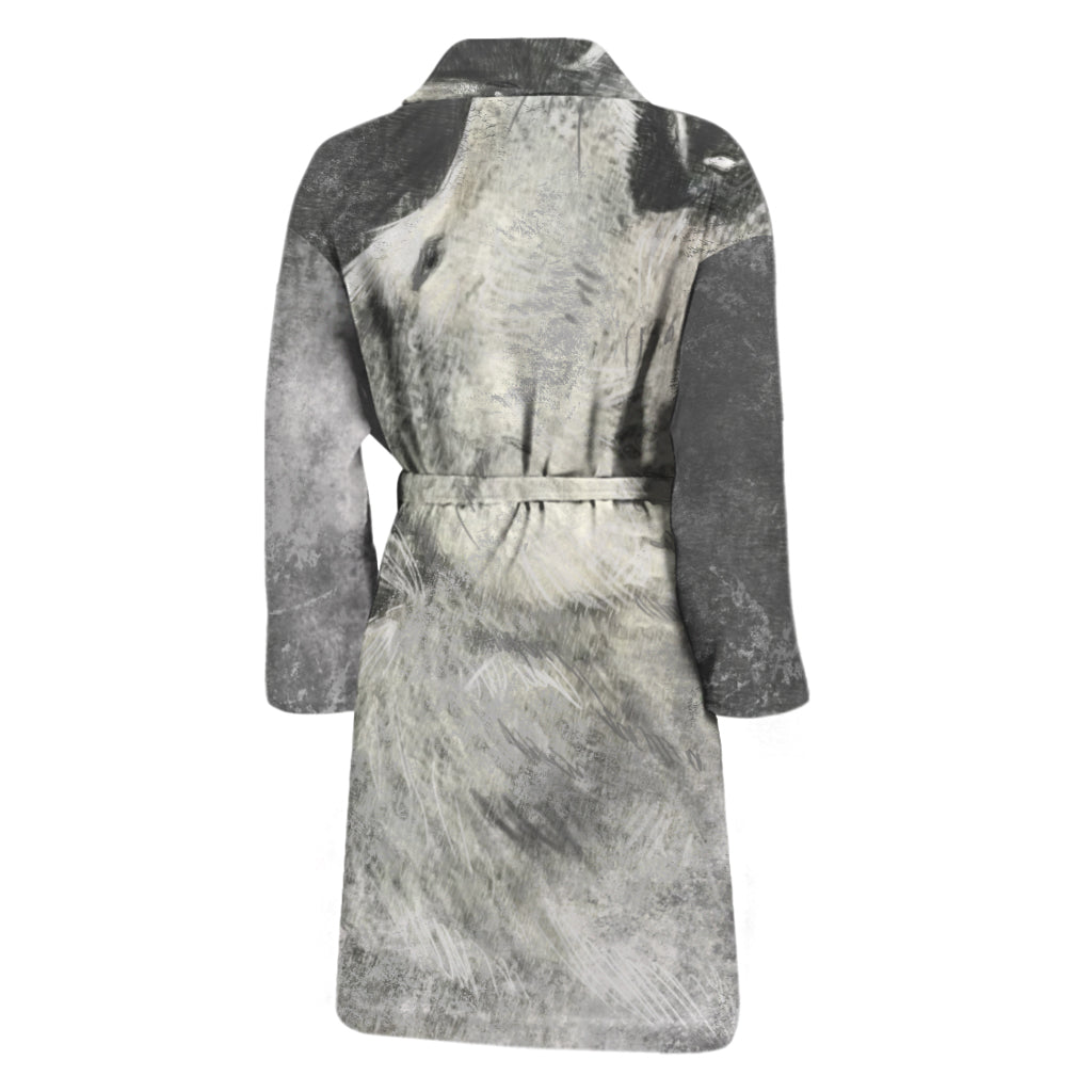 Monochrome Howling Wolf Print Men's Bathrobe