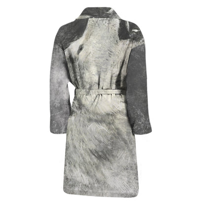 Monochrome Howling Wolf Print Men's Bathrobe