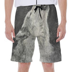 Monochrome Howling Wolf Print Men's Beach Shorts