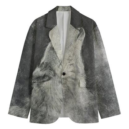 Monochrome Howling Wolf Print Men's Blazer