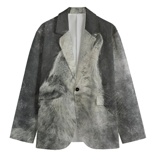 Monochrome Howling Wolf Print Men's Blazer