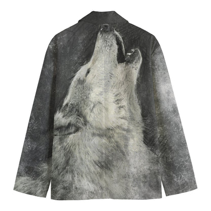 Monochrome Howling Wolf Print Men's Blazer