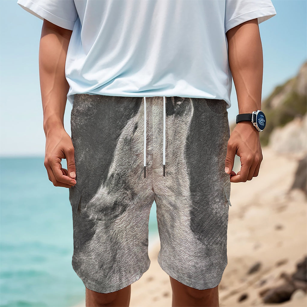 Monochrome Howling Wolf Print Men's Cargo Shorts