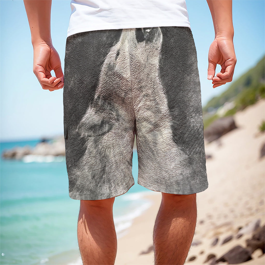 Monochrome Howling Wolf Print Men's Cargo Shorts