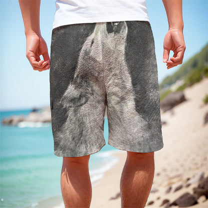 Monochrome Howling Wolf Print Men's Cargo Shorts