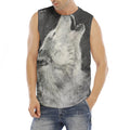 Monochrome Howling Wolf Print Men's Fitness Tank Top
