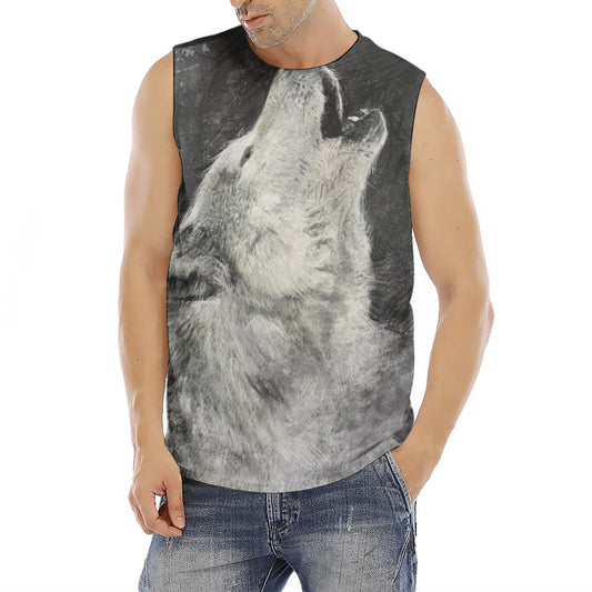 Monochrome Howling Wolf Print Men's Fitness Tank Top