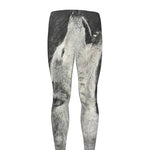 Monochrome Howling Wolf Print Men's leggings