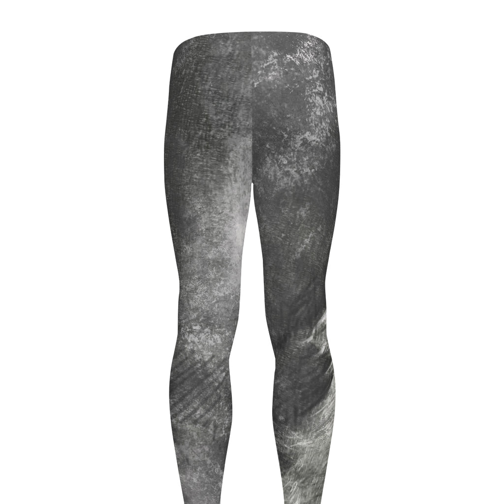 Monochrome Howling Wolf Print Men's leggings