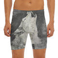 Monochrome Howling Wolf Print Men's Long Boxer Briefs