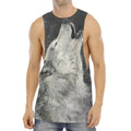 Monochrome Howling Wolf Print Men's Muscle Tank Top