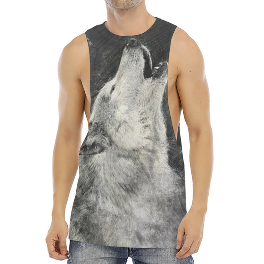 Monochrome Howling Wolf Print Men's Muscle Tank Top