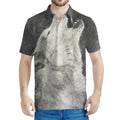Monochrome Howling Wolf Print Men's Polo Shirt