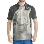 Monochrome Howling Wolf Print Men's Polo Shirt
