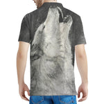 Monochrome Howling Wolf Print Men's Polo Shirt