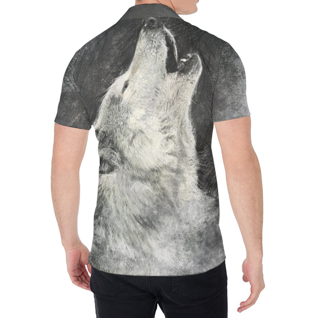 Monochrome Howling Wolf Print Men's Shirt