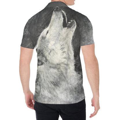 Monochrome Howling Wolf Print Men's Shirt