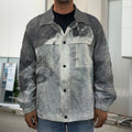 Monochrome Howling Wolf Print Men's Shirt Jacket