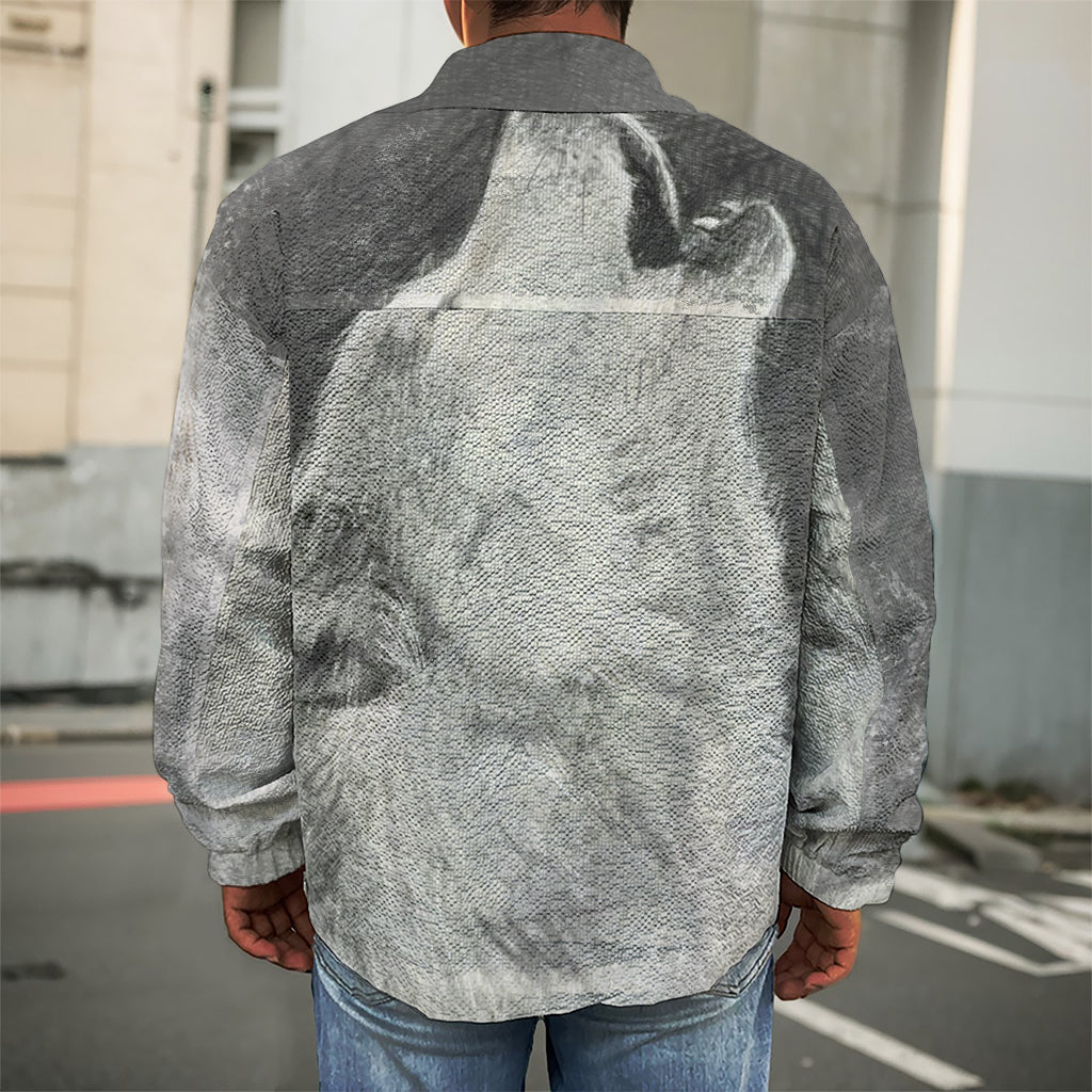 Monochrome Howling Wolf Print Men's Shirt Jacket
