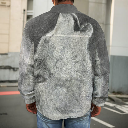 Monochrome Howling Wolf Print Men's Shirt Jacket