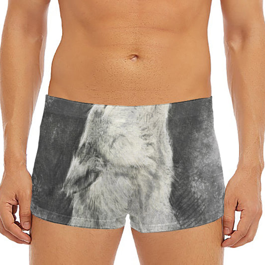 Monochrome Howling Wolf Print Men's Short Boxer Briefs
