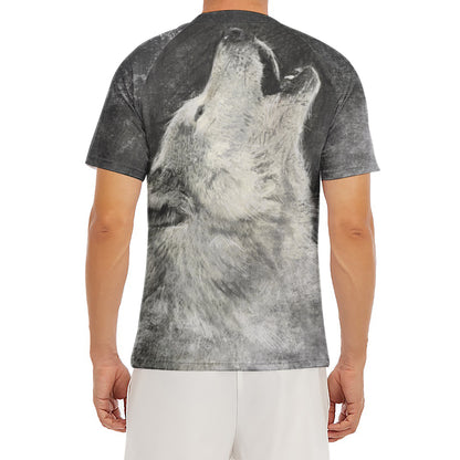 Monochrome Howling Wolf Print Men's Short Sleeve Rash Guard