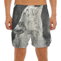 Monochrome Howling Wolf Print Men's Split Running Shorts