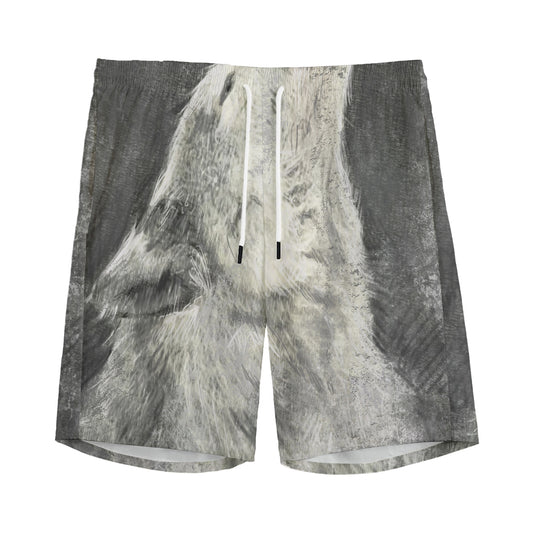 Monochrome Howling Wolf Print Men's Sports Shorts