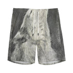Monochrome Howling Wolf Print Men's Sports Shorts