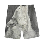 Monochrome Howling Wolf Print Men's Sports Shorts