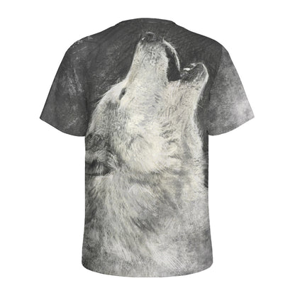 Monochrome Howling Wolf Print Men's Sports T-Shirt