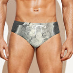 Monochrome Howling Wolf Print Men's Swim Briefs