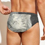 Monochrome Howling Wolf Print Men's Swim Briefs