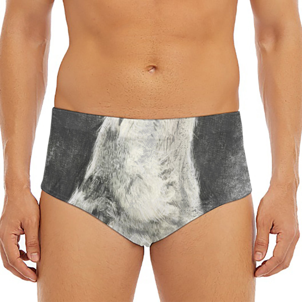 Monochrome Howling Wolf Print Men's Triangle Swim Briefs