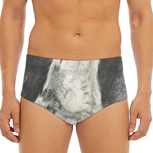Monochrome Howling Wolf Print Men's Triangle Swim Briefs