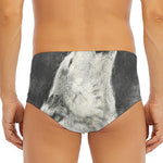 Monochrome Howling Wolf Print Men's Triangle Swim Briefs