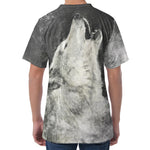 Monochrome Howling Wolf Print Men's Velvet T-Shirt
