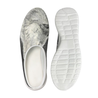 Monochrome Howling Wolf Print Mesh Casual Shoes