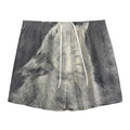 Monochrome Howling Wolf Print Mesh Shorts