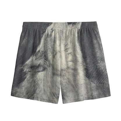 Monochrome Howling Wolf Print Mesh Shorts