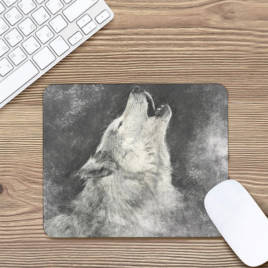 Monochrome Howling Wolf Print Mouse Pad