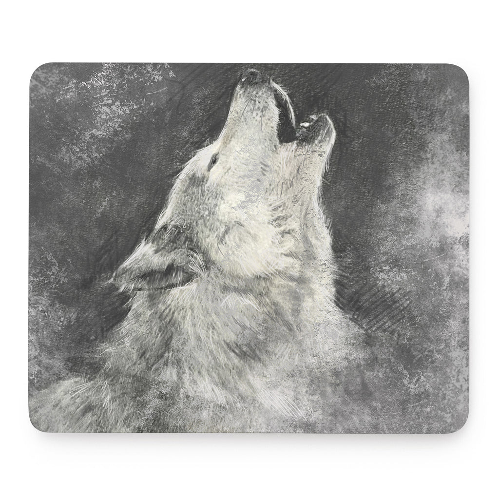 Monochrome Howling Wolf Print Mouse Pad