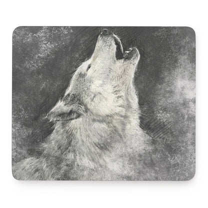 Monochrome Howling Wolf Print Mouse Pad