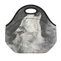 Monochrome Howling Wolf Print Neoprene Lunch Bag