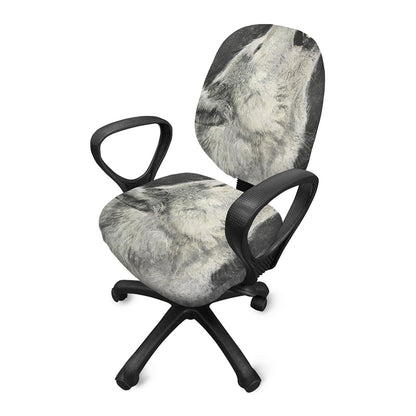 Monochrome Howling Wolf Print Office Chair Cover