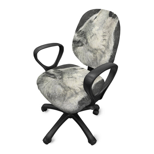 Monochrome Howling Wolf Print Office Chair Cover