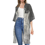 Monochrome Howling Wolf Print Open Front Beach Cover Up