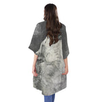 Monochrome Howling Wolf Print Open Front Beach Cover Up