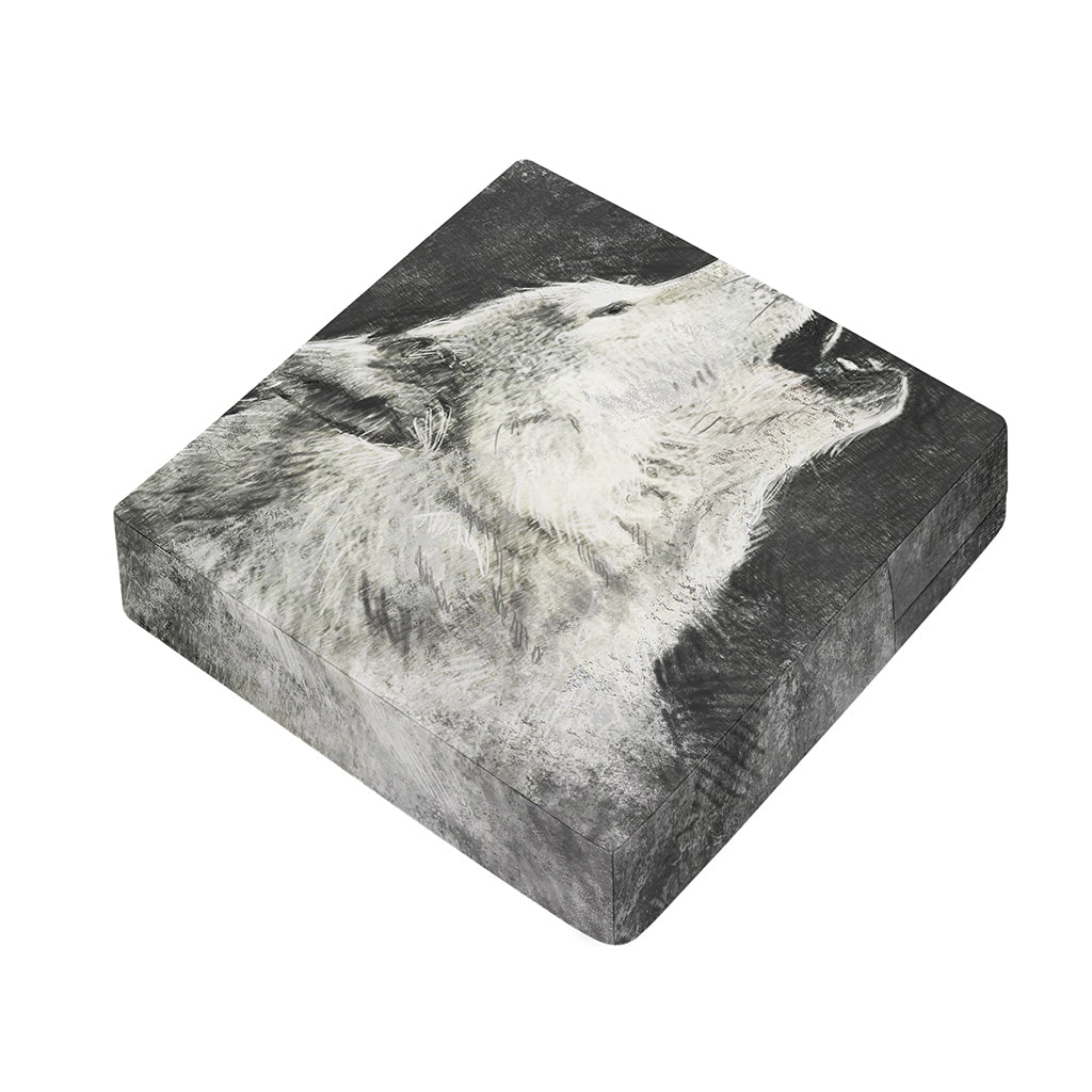 Monochrome Howling Wolf Print Outdoor Seat Cushion Cover