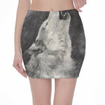 Monochrome Howling Wolf Print Pencil Mini Skirt